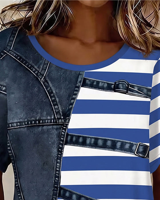 Stripe Patchwork Print T-Shirt