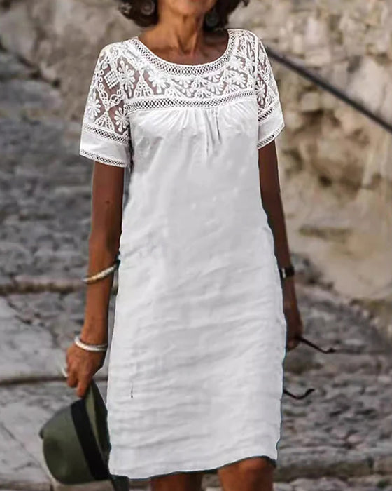 Crew Neck Lace Patchwork Casual Dress