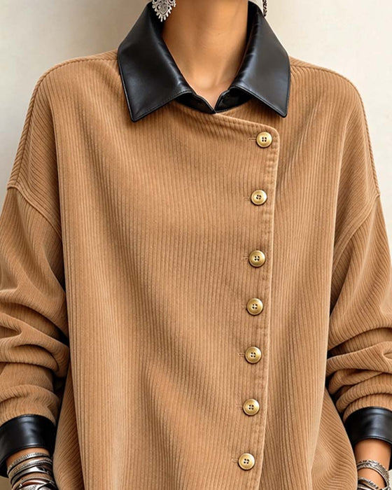 Corduroy Diagonal Button Loose Top