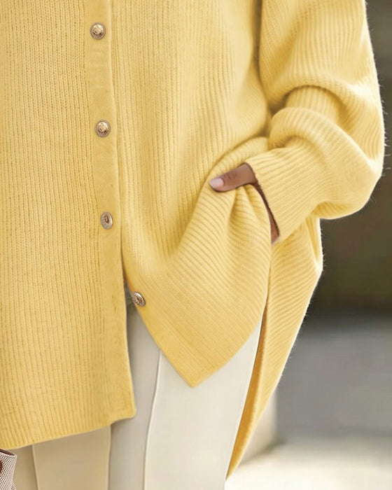 Lapel Button Lantern Sleeve Drop Shoulder Cardigan