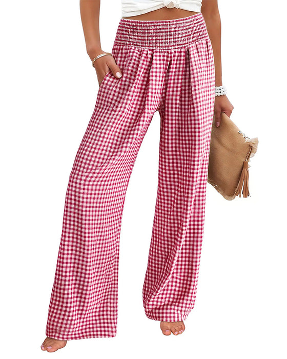 High Waist Checkered Wide Leg Pants