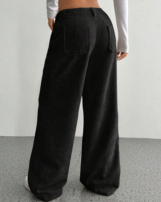 Front Back Pocket Solid Straight Leg Long Pant