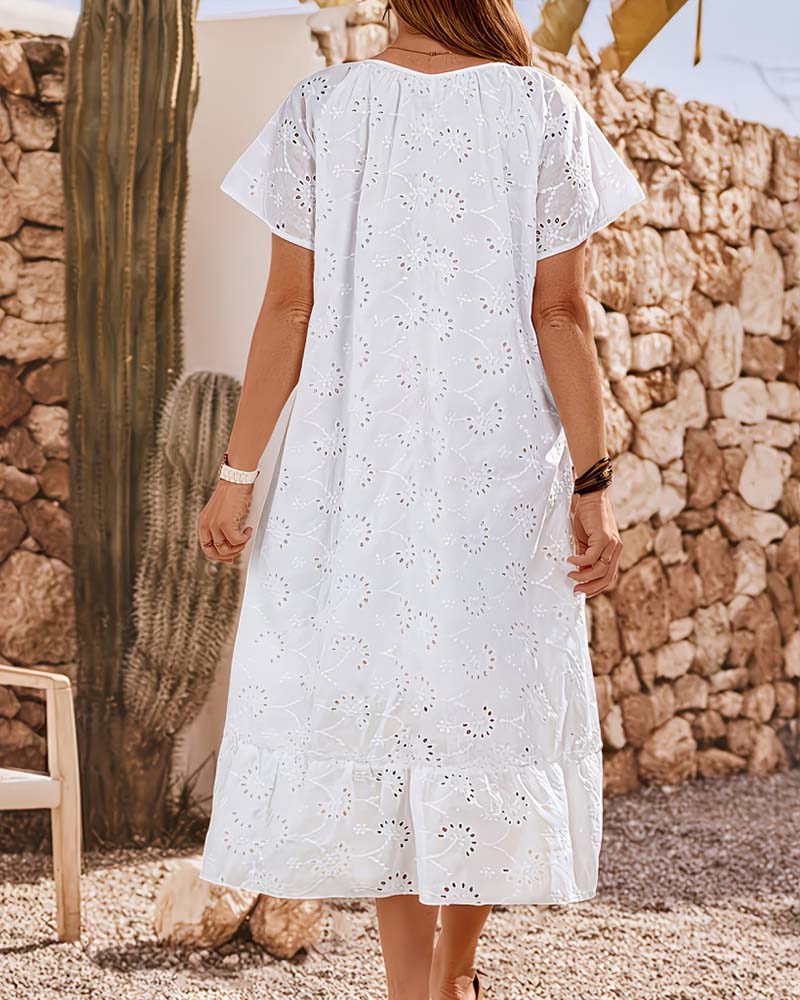 Cutout Square Neck Flutter Sleeve Maxi Dress