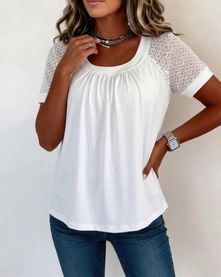 U-Neck Lace Raglan Short Sleeve T-Shirt