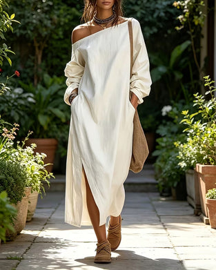 Casual One Shoulder Slit Dress