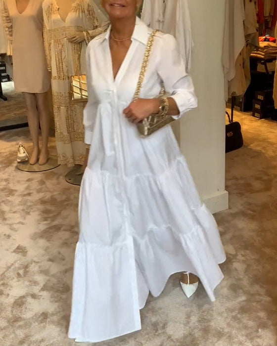 Buttoned lapel patchwork dress