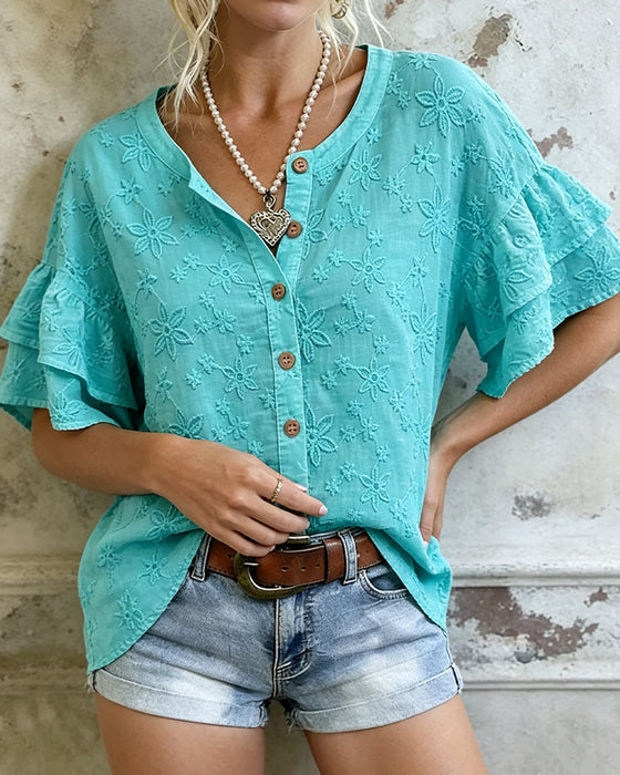 Double Layer Ruffle Sleeve Blouse