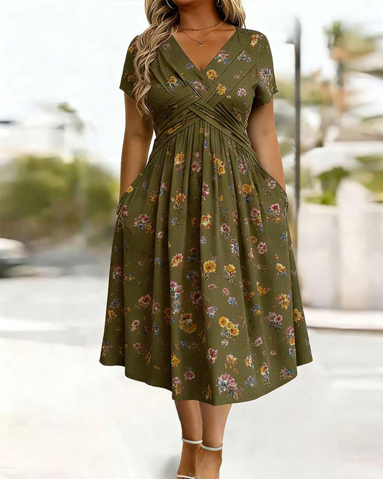 Floral Twist Short Sleeve Dress