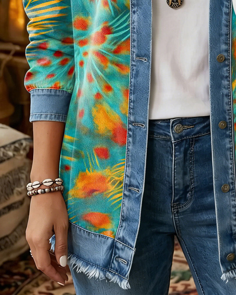 Bohemian Denim Patchwork Floral Coat