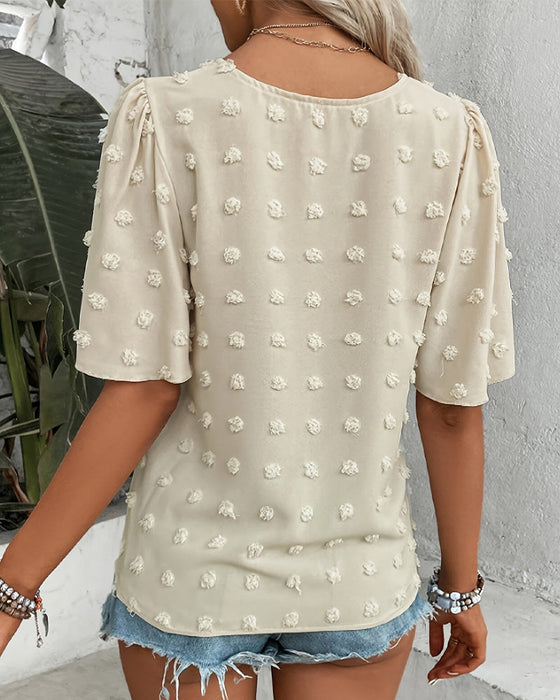 Spliced Jacquard Ruffle Sleeve Blouse