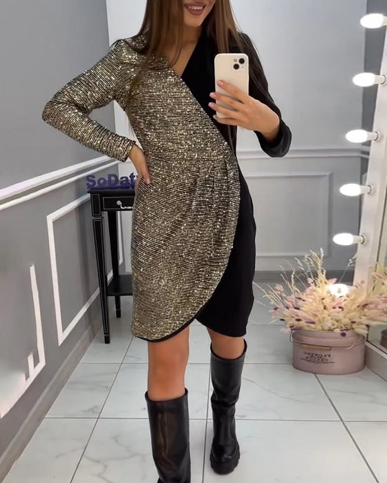 Double patchwork sequined dress