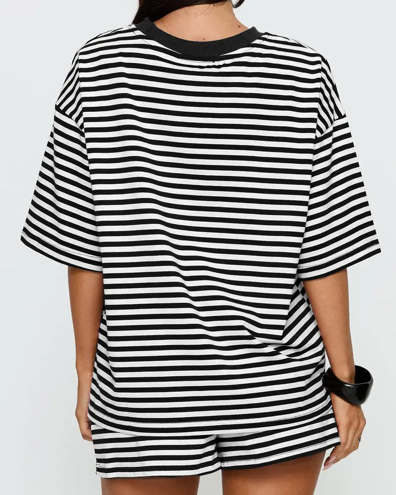 Striped Round Neck Two-Piece Set
