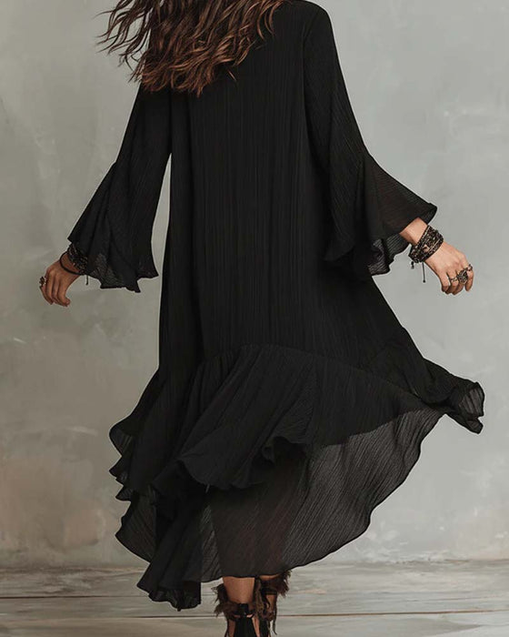 Round Neck Irregular Ruffle Dress
