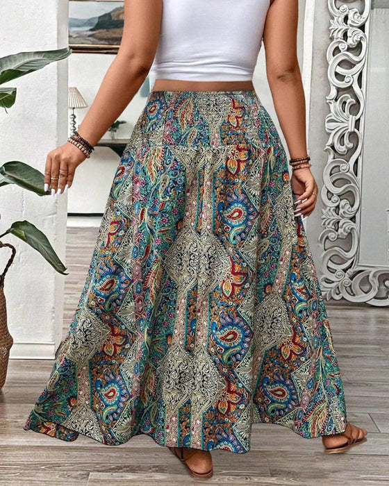 Casual High Waist Printed Skirt