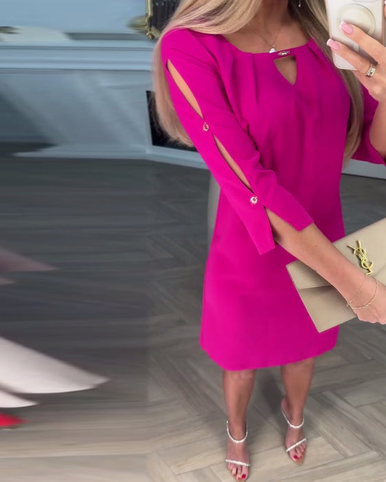 Elegant Solid Color Hollow Straight Dress