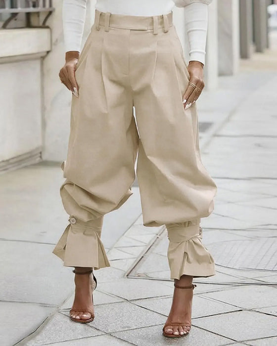 Design Cuffed Pleated Casual Pants