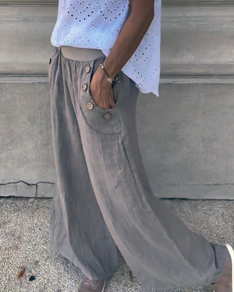 Casual Cotton And Linen Wide-Leg Pants