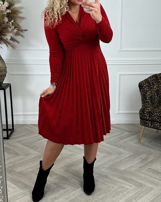 Pleated twisted solid color dress