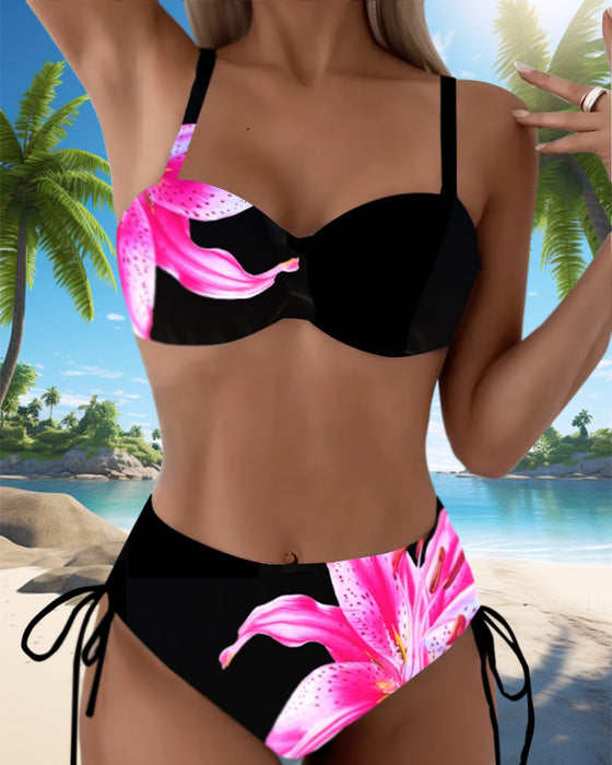 Triangle Tie Floral Print Bikini