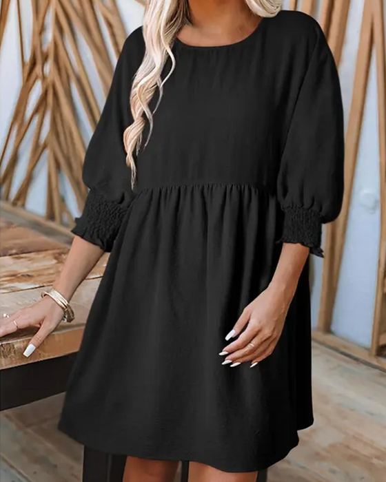Women's Solid-Color Waist-Cinching Dress