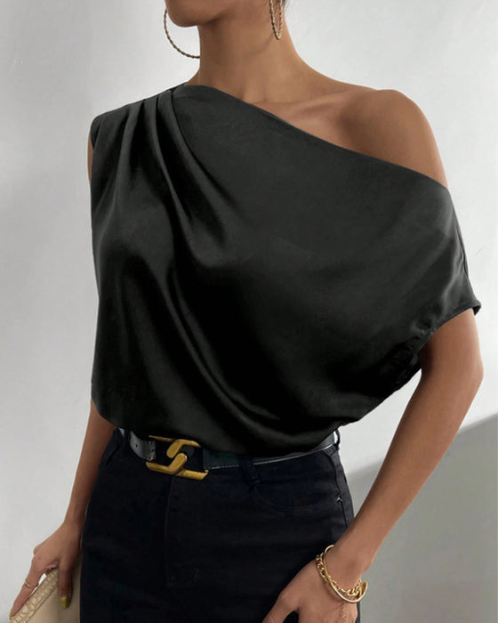 Solid Color Off Shoulder Sleeveless Blouse