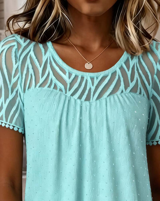 Mesh Patchwork Solid Color Blouse