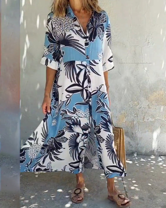 Floral print casual shirt dress