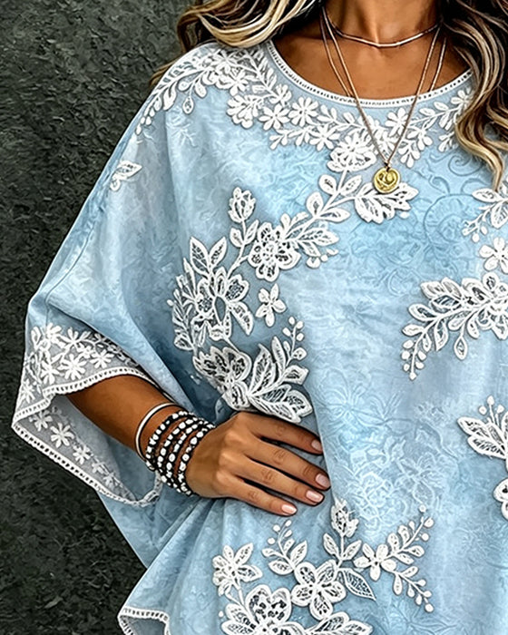 Crew Neck Floral Loose Fit Blouse