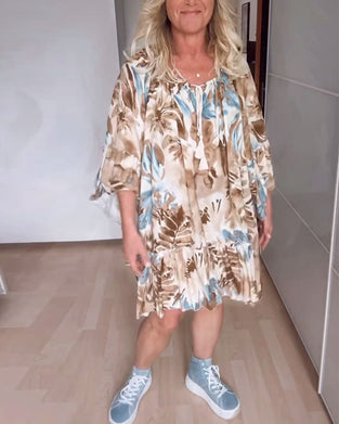 Printed drawstring casual dress