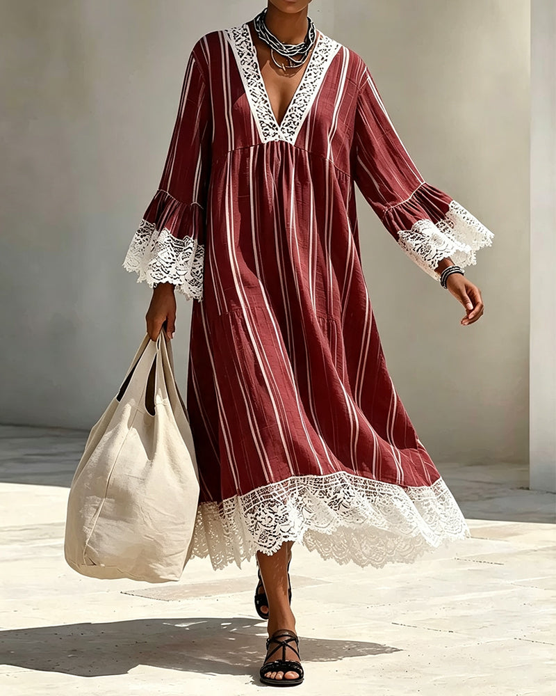 Flare Sleeve V-Neck Dress