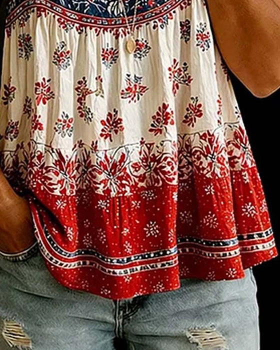 Sleeveless Crew Neck Bohemian Tank Top