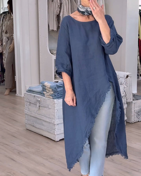 Raw-Edge Slit Asymmetrical Shirt