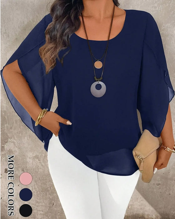Crew Neck Irregular Solid Blouse