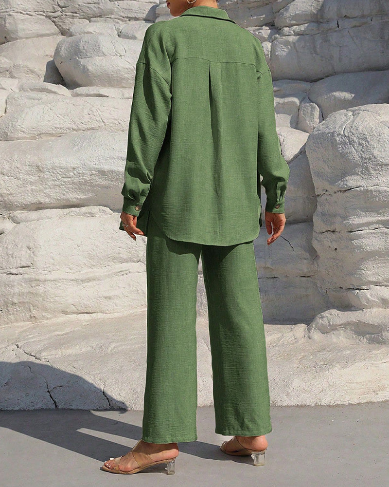 Long Sleeve Casual Solid Set