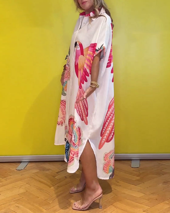 Women's lapel long printed dress