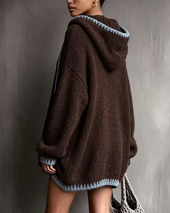 Contrast Drawstring Hooded Sweater Dress