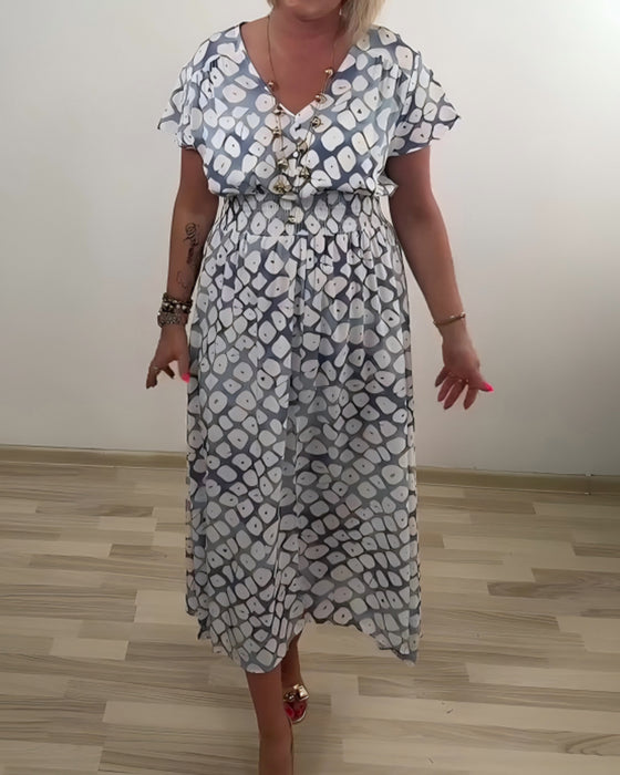 Elegant Sophisticated Geometric Print Slit Dress