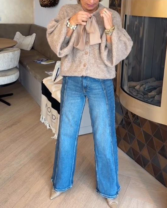 Elegant Lantern Sleeve Cardigan