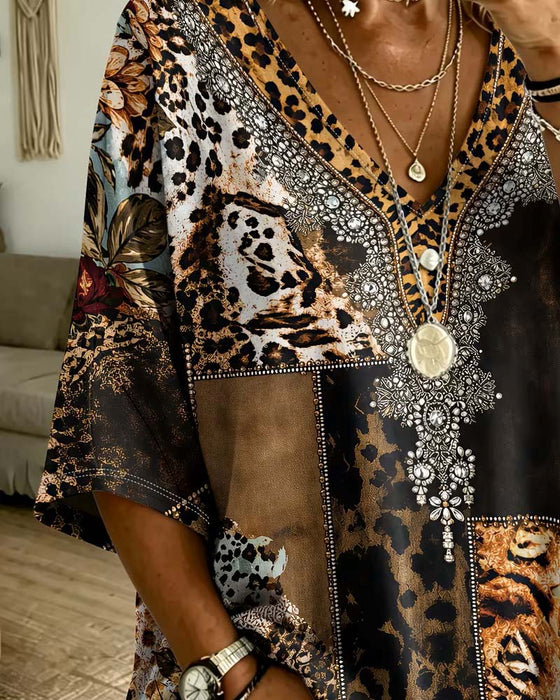 Leopard V-Neck Casual Blouse