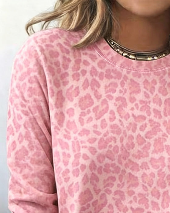 Crew-Neck Leopard Long-Sleeve T-Shirt