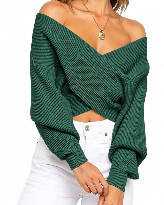 Cross Off-Shoulder Cropped Pullover