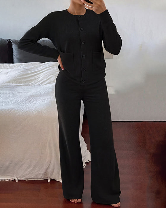Casual Solid Color Two-Piece Set