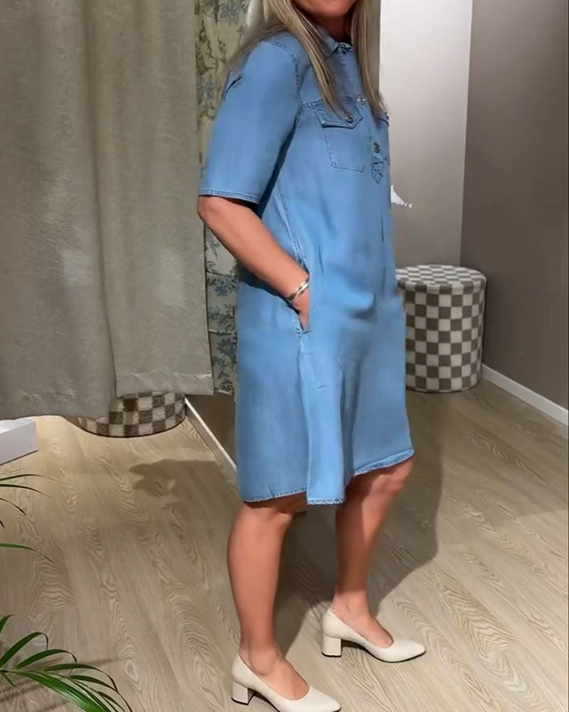 Denim Camp Collar Button-Front Shirt Dress