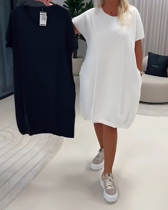 Short Sleeve Round Neck Loose-Fit Dress