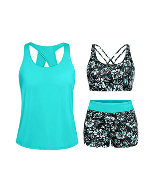 Floral Print Three-Piece Tankini