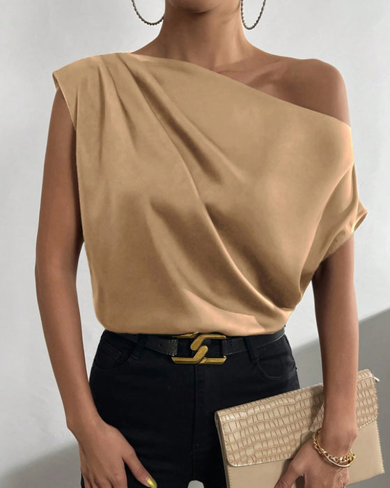 Solid Color Off Shoulder Sleeveless Blouse