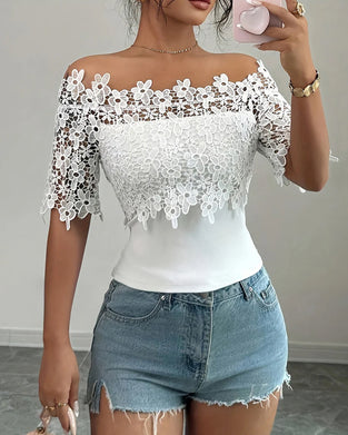 Off-Shoulder Floral Lace Top Blouse
