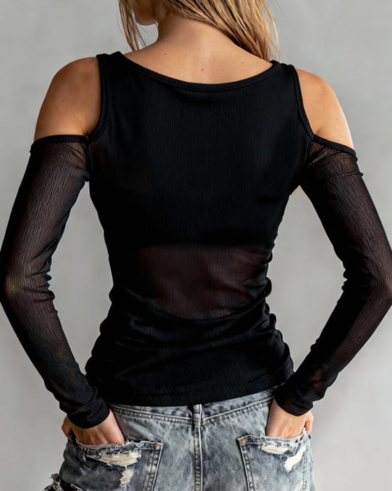 Crisscross V-Neck Off-Shoulder Blouse