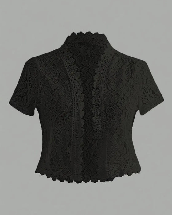 Solid Color Floral Lace Short Sleeve Coat