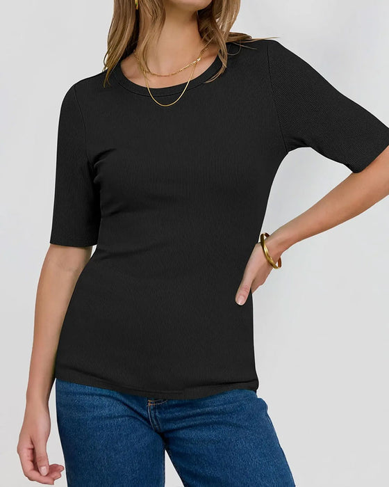 Crew Neck Ribbed Slim-Fit T-Shirt